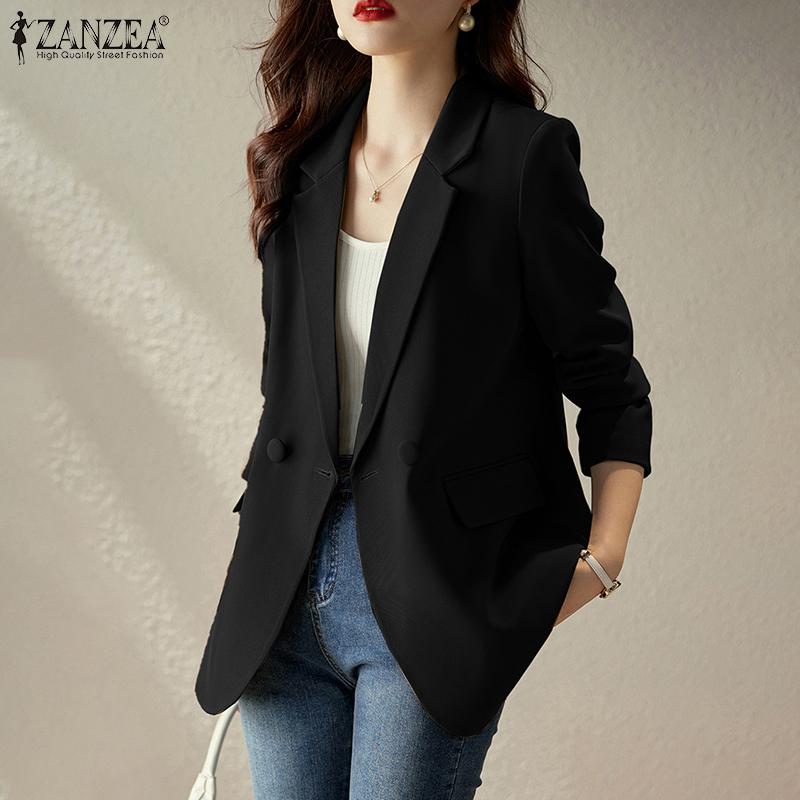 ZANZEA Женский повседневный офисный кардиган с длинным рукавом и отложным воротником, блейзер