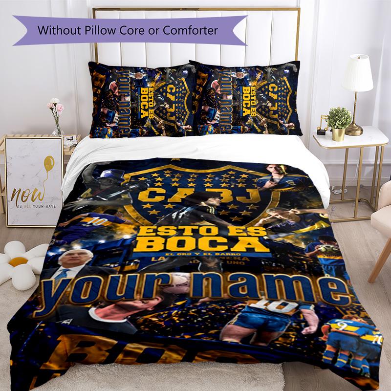 3pcs Custom Name Boca Juniors logo Bedding Set Duvet Cover Closure Includes 1 Duvet Cover&2 Pillowcases for All Seasons Bedroom Decor