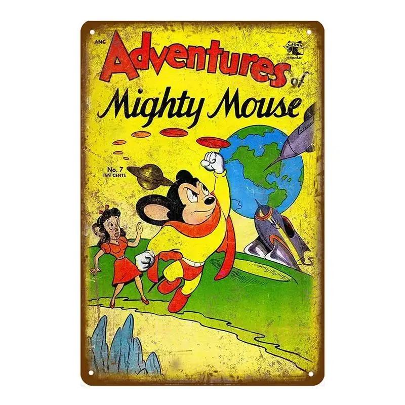 Винтажные металлические знаки с изображением мыши из комиксов, вывески, плакаты, пабы, металлические таблички, ретро-детские комнаты, домашняя спальня, гостиная, настенное искусство, декор