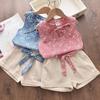 Summer Floral Two-Piece Set: Sleeveless Vest & Shorts for Girls - Korean Style