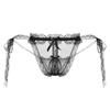 Lace-Up Open Crotch Thong - Women's Erotic Plus Size Transparent Low-Rise Tie-Up Lace Trim Panties