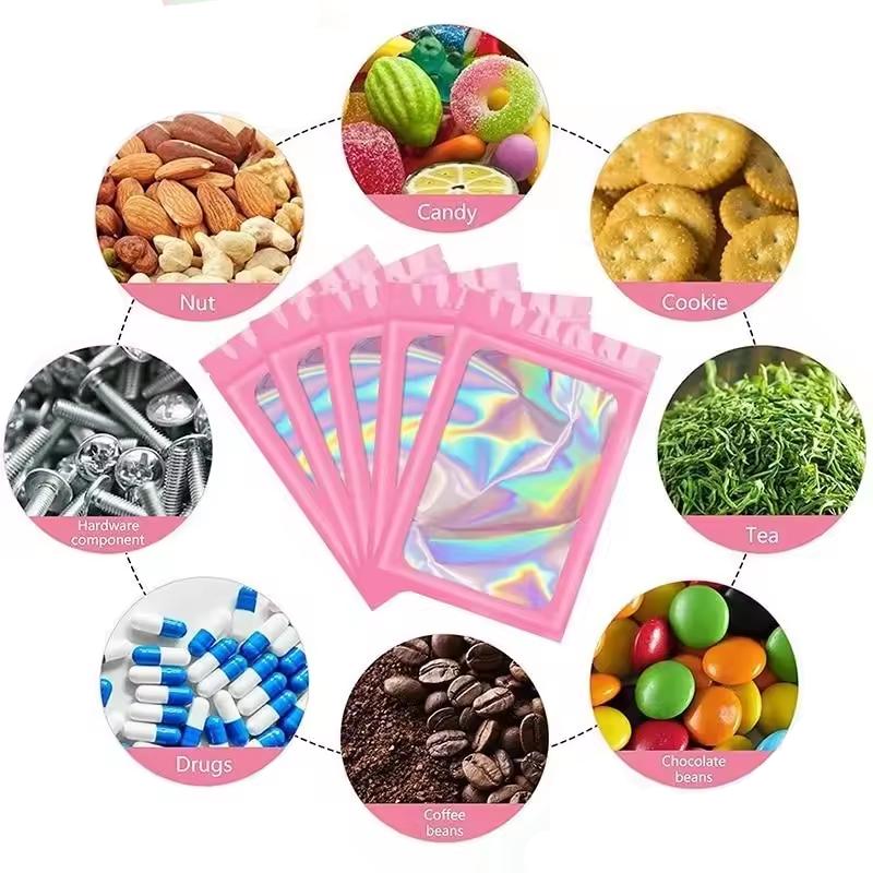 100 шт. Голографический пакет с зиплоком Пластиковые лазерные переливающиеся пакеты с застежкой-молнией для маникюра, наращивания ресниц, для демонстрации серег, колец, пакеты для хранения ювелирных изделий