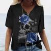 3d Women's T-shirts V Neck Summer Short Sleeve Tops Tees Skull Graphics Ladies Clothes Oversized Female Fashion Y2k Streetwear