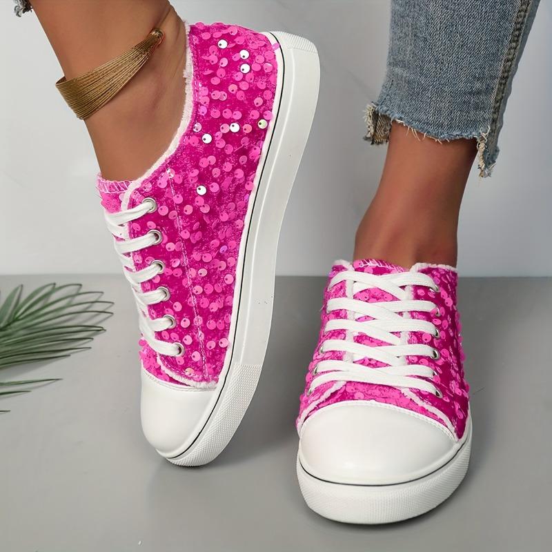 Женские модные туфли цвета розового вина с пайетками и шнуровкой, с круглым носком