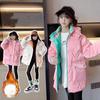 Winter Girls Jacket Lining Plush Thicken Warm Hooded Windbreaker Coat