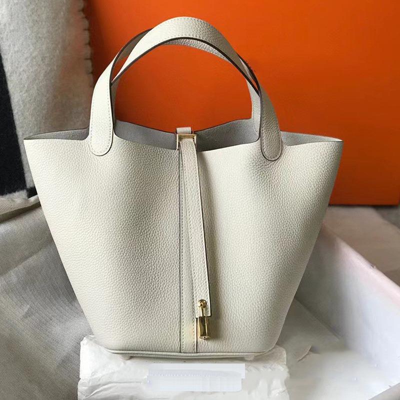 Новая женская сумка из натуральной кожи с корзиной для овощей и кожзаменителем Togo Leather Lychee Pattern Bucket Bag Bag