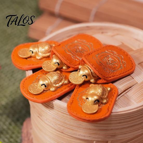 Chinese Culture Collectible Golden Turtle Feng Shui Ornament with Faux Leather Sleeve, Handmade Prosperity Wealth Talisman for Luck And Prosperity,