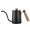 Кофейник Yoseka с деревянной ручкой, капельный чайник 600 мл, весы с крышкой, походный капельный чайник из нержавеющей стали, черный, с узким горлом, с функцией памяти