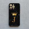 Чехол для телефона с буквой 'A' по 'Z' и короной для iPhone 16 13 14 15 Pro Max 11 12 8 7 Plus SE20 X XR XS, мраморный узор, черный, противоударный