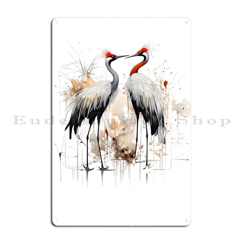 Grus americana or Whooping crane Metal Sign Printed Garage Mural Wall Decor Wall Mural Tin Sign Poster