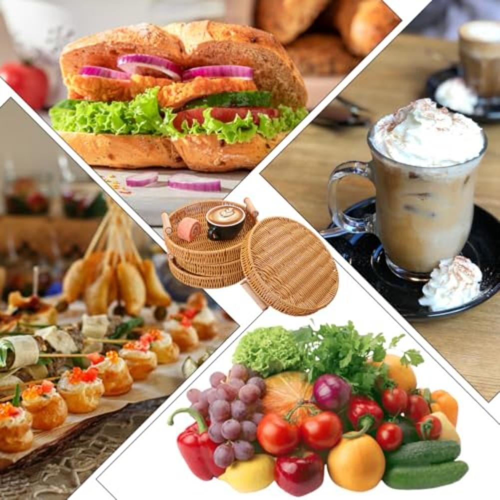 Поднос из ротанга круглый плетеная корзина для подачи хлеба переносной сервировочный поднос с ручками ручной работы ротанг круглая форма для ресторанов
