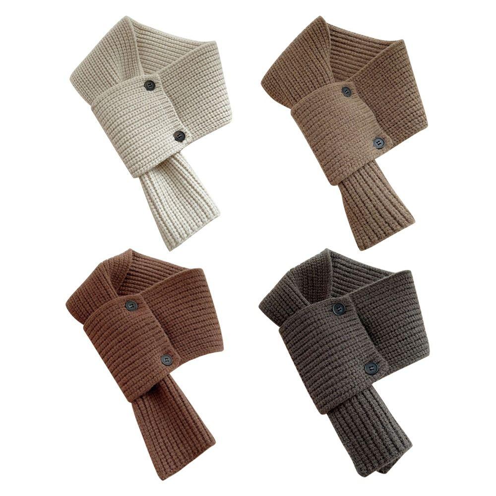 Шерстяной вязаный шарф однотонный короткий шейный платок зимний теплый женский шарф