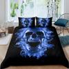 Black Blue Flame Skull Duvet Cover Set Full Size 3D Skeleton Bones Bedding Set Gothic Comforter Cover Horror Skull Quilt Cover
