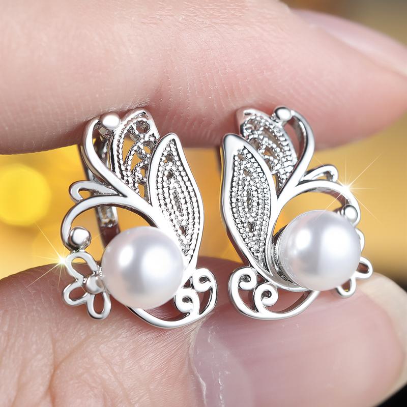 1 Pair Silver Color Butterfly Imitation Pearl Drop Dangle Earrings for Women Bride Wedding Earrings Elegant Fine Jewelry