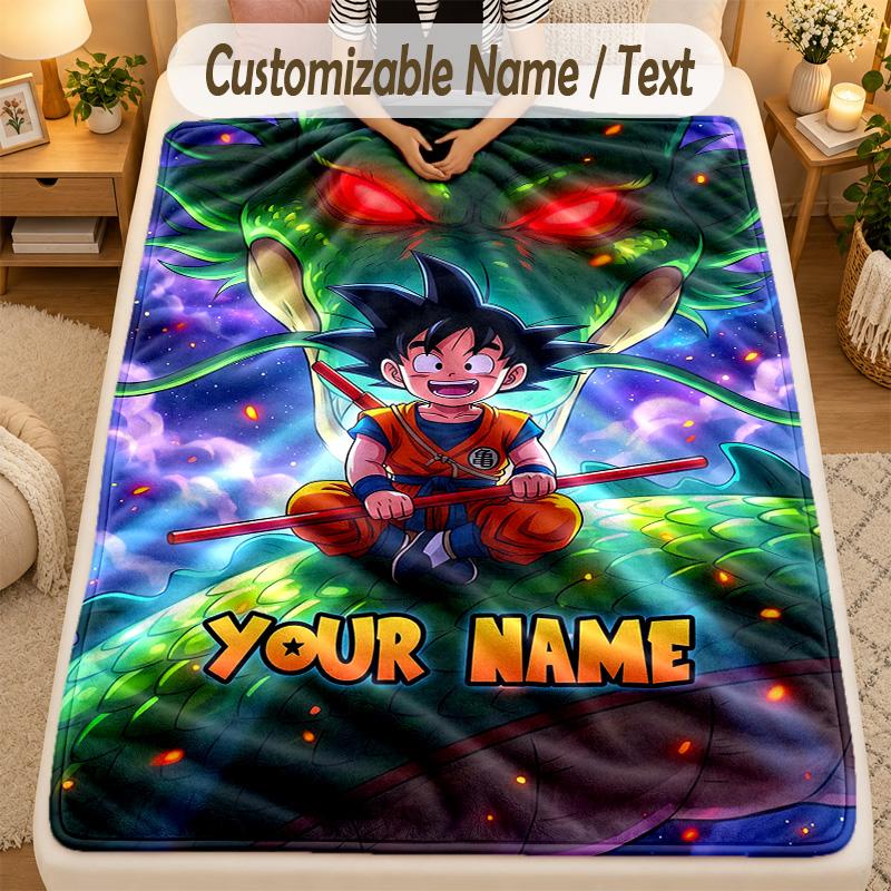 Flannel BlanketDragon Ball Custom Name Text Personalized Soft Warm Throw Blanket Home Decor Gift