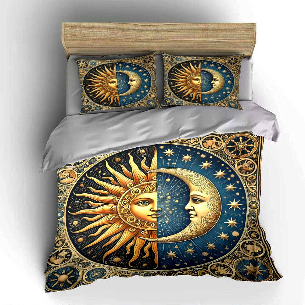 Sun and Moon Celestial Design Bedding Duvet Cover Set  (1*Duvet Cover 2*Pillowcases, without duvet insert)