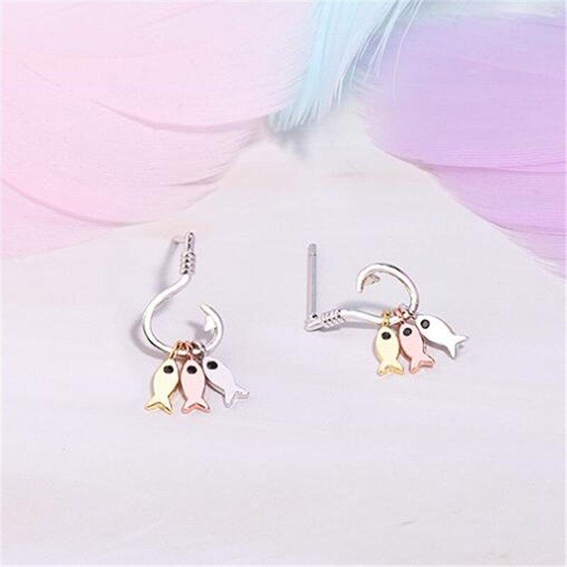 New Original Creative 925 Sterling Silver Hook Three Fish Stud Earrings For Women Girl Piercing Earings Jewelry E416