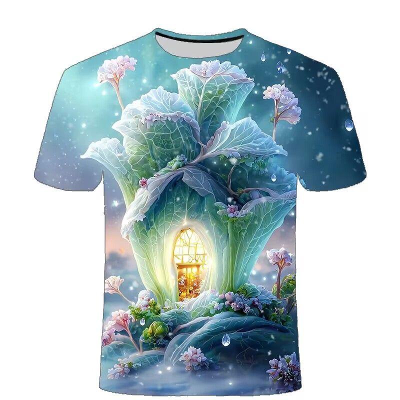 Summer T-shirt Vegetable House Series Picture 3D Digital Printed Short-sleeved Men Casual Round Neck T-shirt Tops