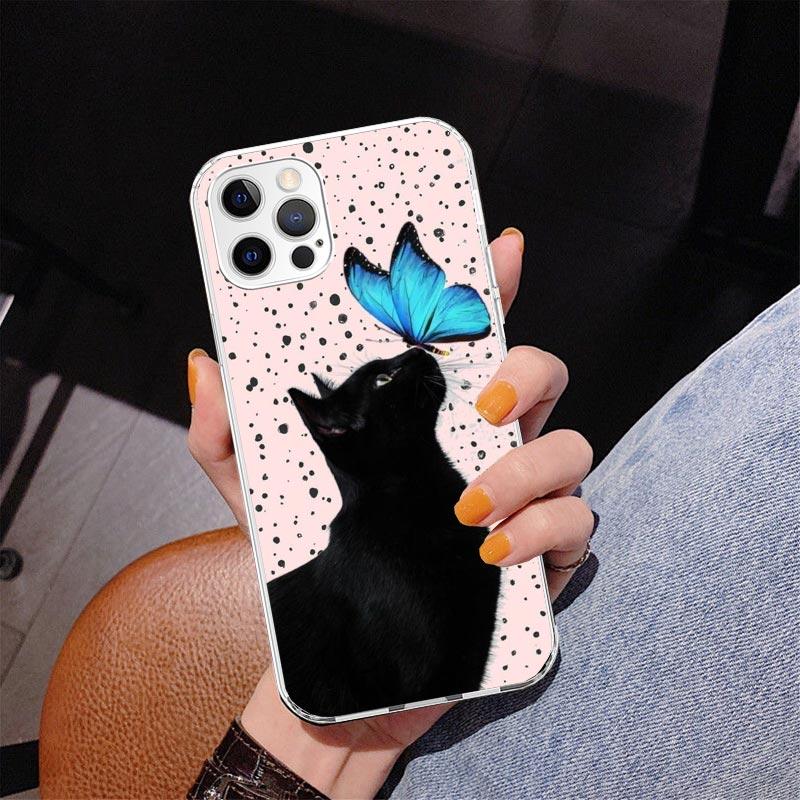 Черный Кот Мультяшный Милый Чехол Для Телефона Для iPhone 17 Air 16 Pro Max 16E 15 + 14 Plus 11 12 13 Mini 7 8 SE Подарок Печатный Чехол Fundas 17