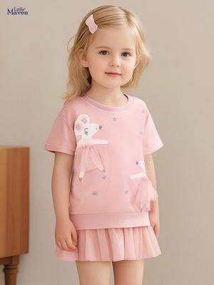 Платье-сетка для девочки в европейском и американском стиле Little Maven - Летнее милое платье-толстовка с коротким рукавом