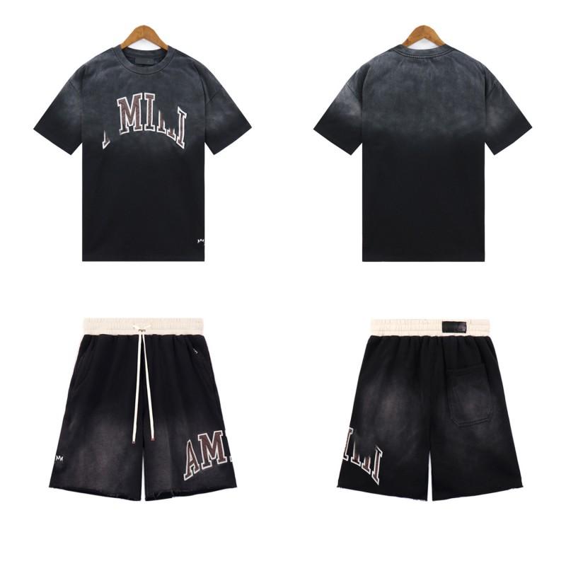Mens Casual Set Cotton Short Sleeve Tee Shorts Streetwear College Style Embroidered IRI Patch