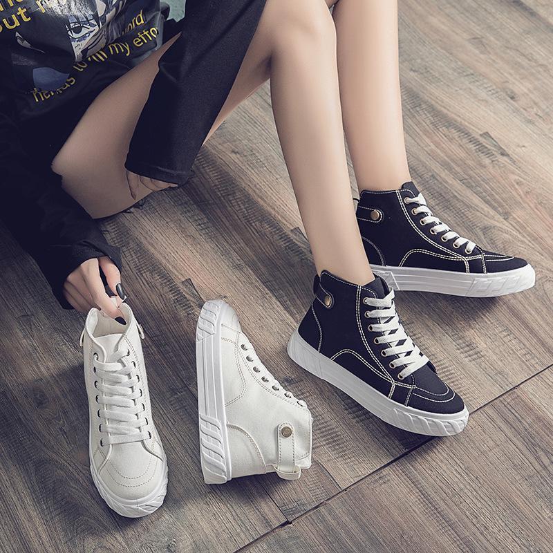 Women Canvas Shoes High Top Flat Shoes for Woman Black Sneakers Vulcanize Shoes Canvas Sneakers Platform Casual Skateboard Shoe