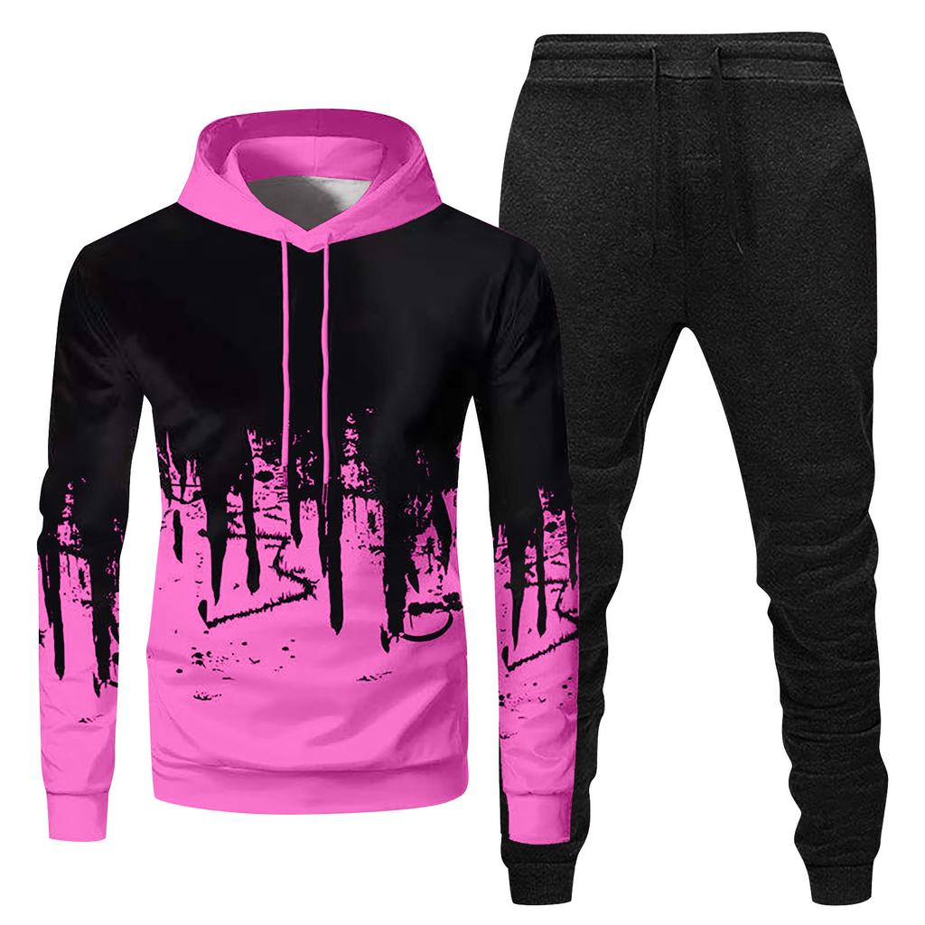 Mens Hooded Sports Tracksuit Unisex Two-Piece Running Outfits Long Sleeve Pullover Hoodies Sweatshirt+Sweatpants Set