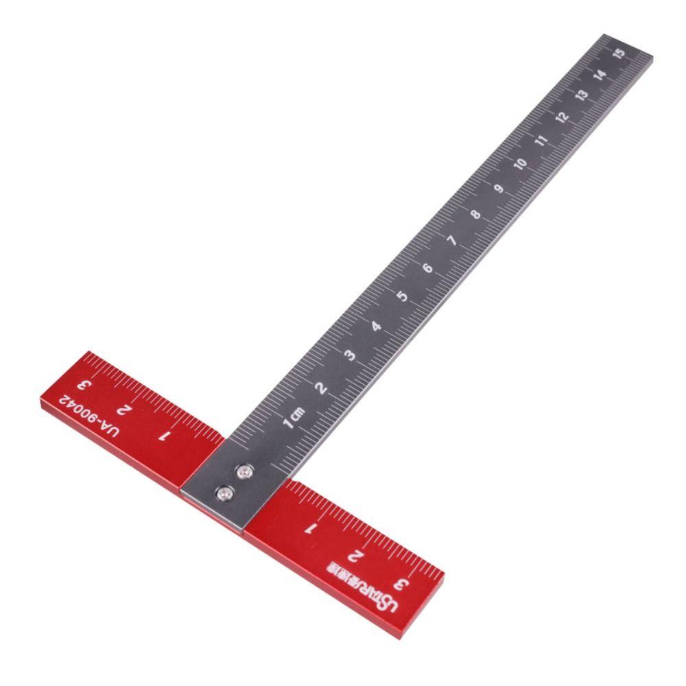 Silver & Red T-Shaped Square Ruler 6 Inch Scale Ruler DIY Hobby Model Making Tools