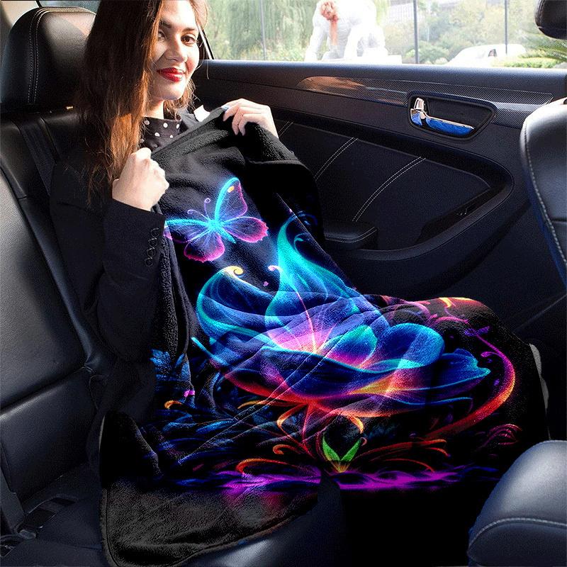 1pc Butterfly Flower Printing Lightweight Flannel Blanket, Comfortable and Warm Blanket, for Camping Sofa Bed and Couch Office, Suitable for