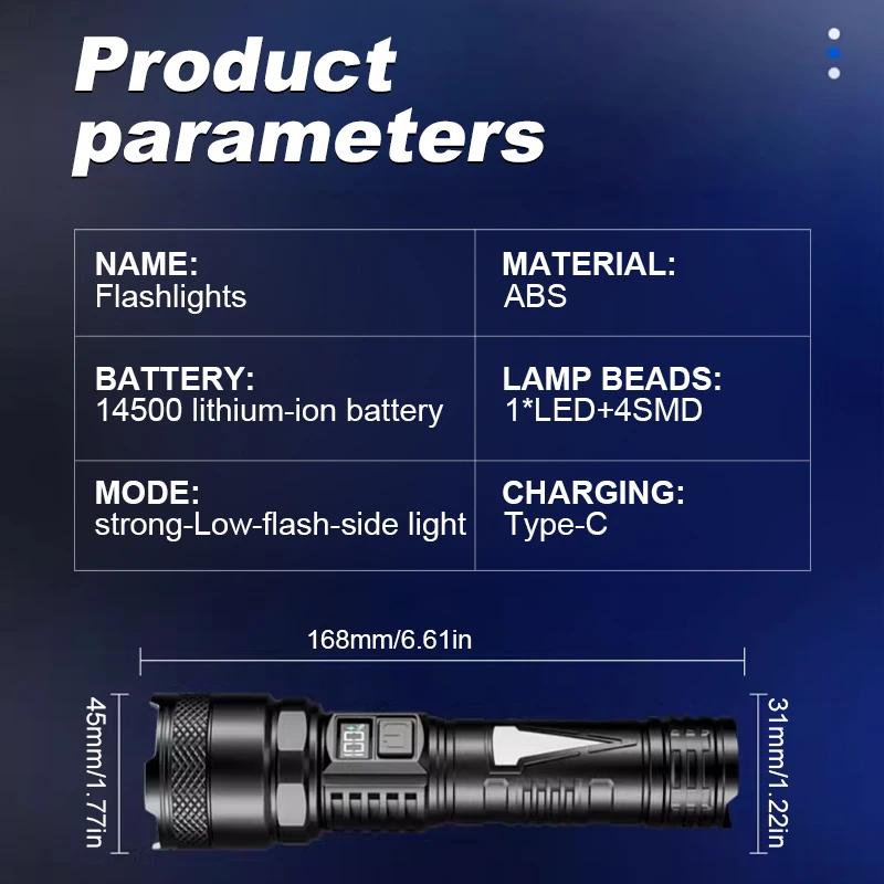 Мощный светодиодный фонарик USB перезаряжаемый фонарь с дисплеем масштабируемый свет с аккумулятором походный кемпинговый фонарь аварийная лампа