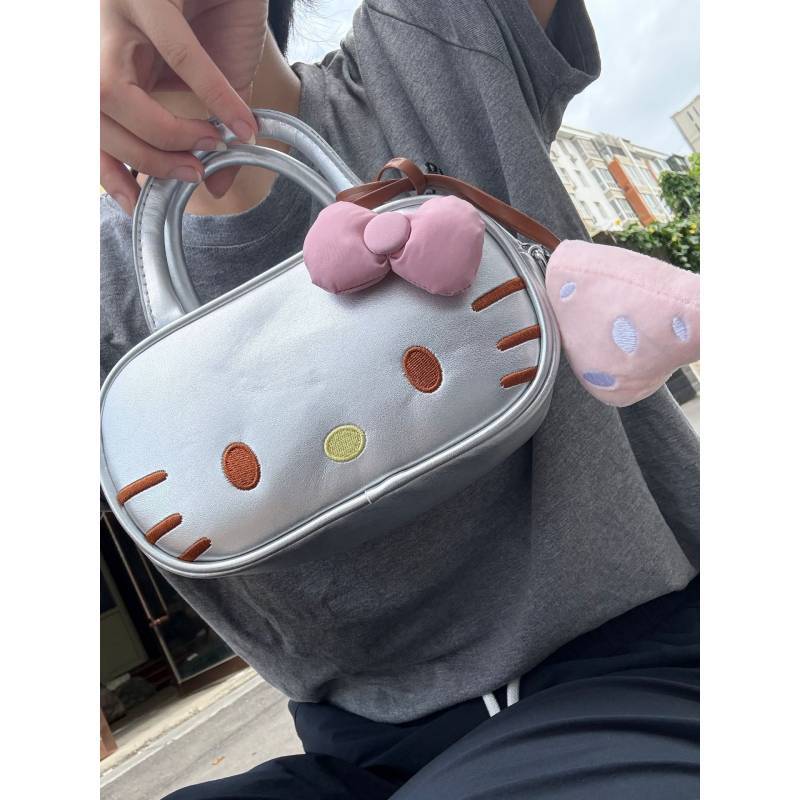 Hello Kitty Bowling Bag For Girls With Embroidered Butterfly Knot Clutch For Daily Use