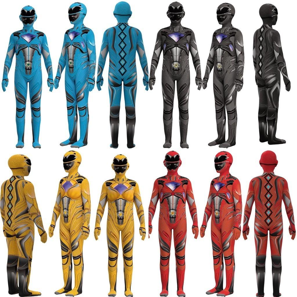 Kids Mighty Morphin Power Rangers Costume Jumpsuit For Halloween Or Cosplay Parties