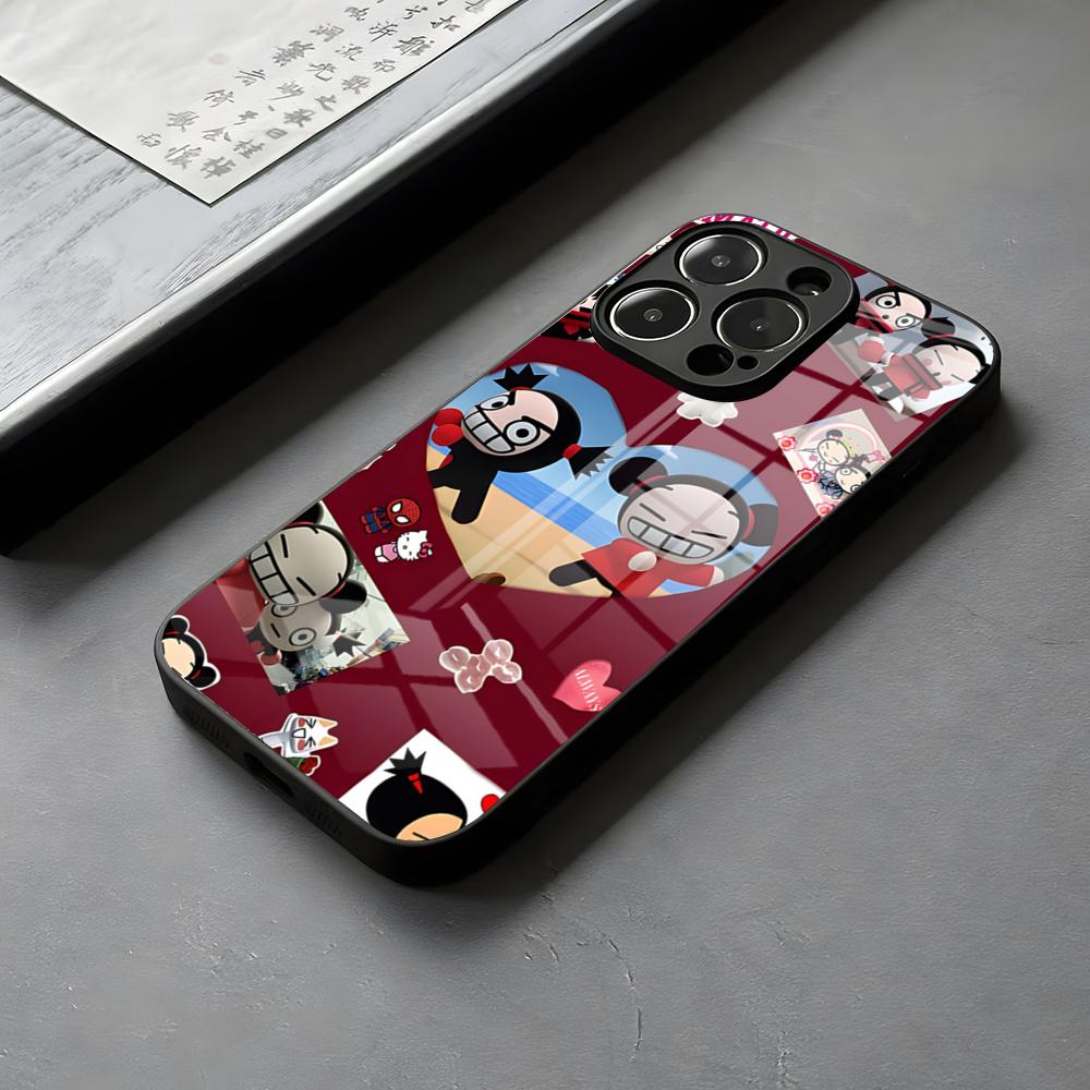 Fashion Cute Cartoon Pucca Phone Case Glass For IPhone 16 15 14 Pro Matte/anti-glare Max 13 12 Mini 11 X XS XR 8 Plus For Samsun
