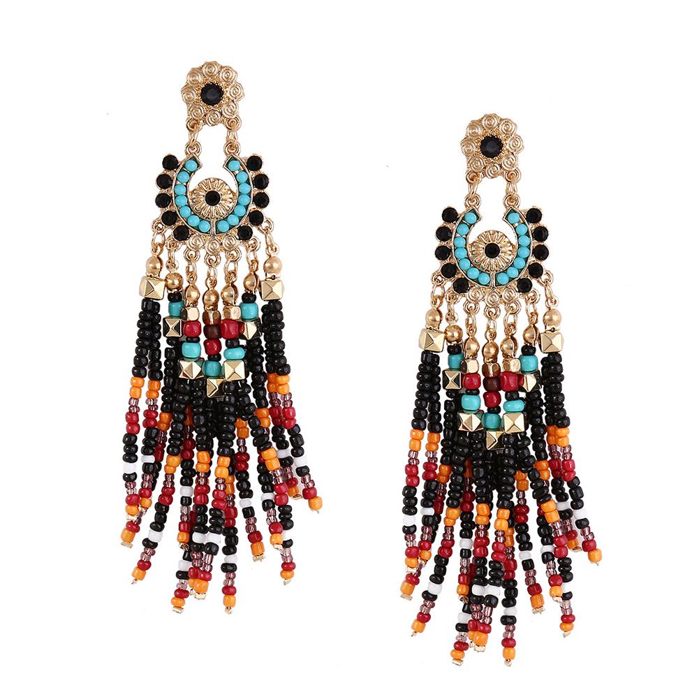 Women's Bohemia Beaded Tassel Ear Pendent Long Fringe Eardrop Dangle Earrings Ladies Jewelry Christmas Gift