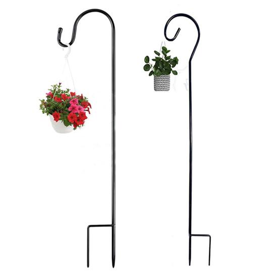 Outdoor Shepherd Hook Heavy Duty Metal Garden Hook with 2-Prong Base Detachable Shepherds Hook for Solar Lights Plant Baskets Lanterns Bird Feeders