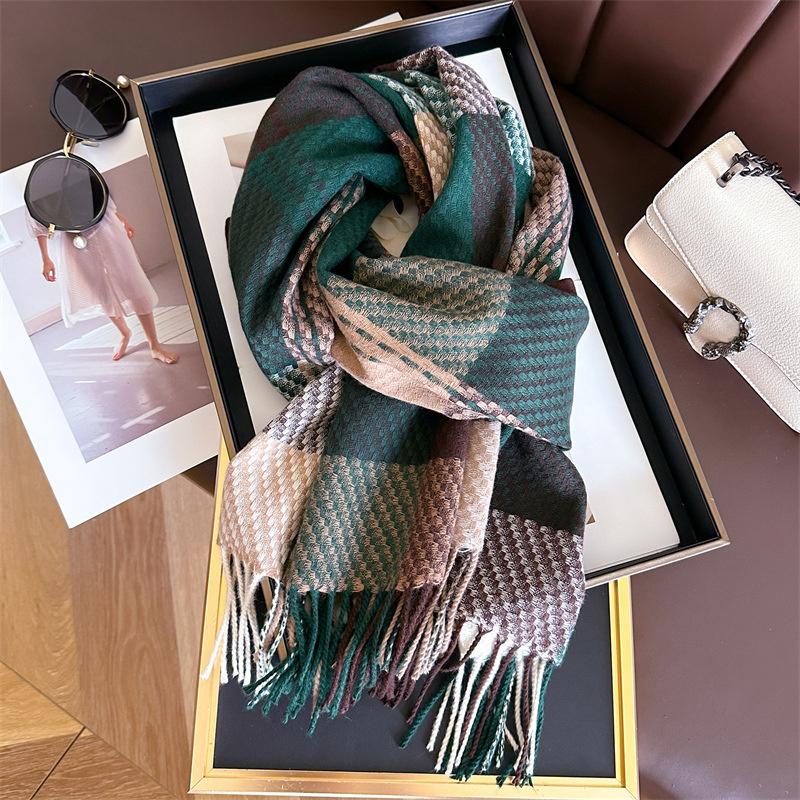 Korean Plaid Knitted Cahmere Scarf Women Shawls And Wraps Female Pashmina Bufanda Lady Thick Warm Winter Blanket Stoles New