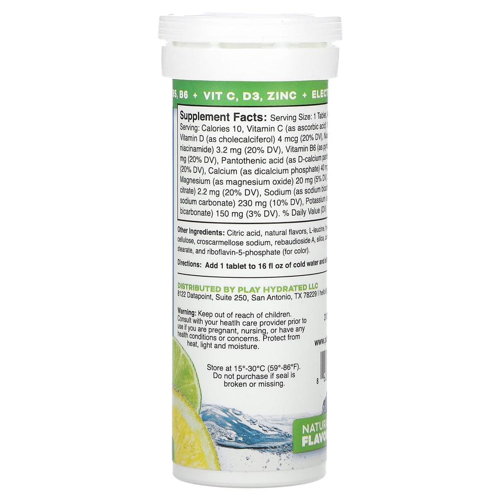 Play Hydrated Electrolytes, Lemon Lime, 10 Tablets