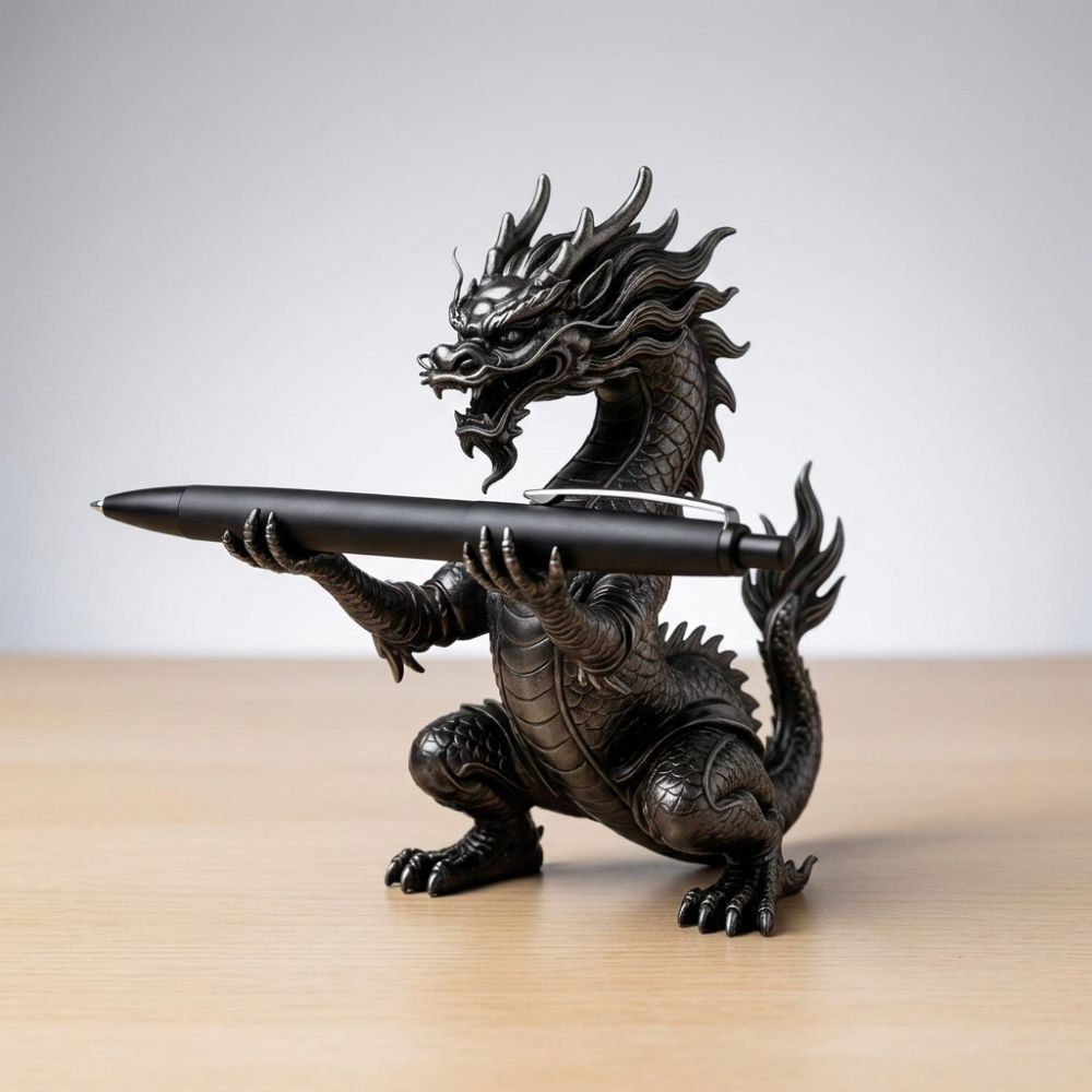 Vintage Style Dragon Shaped Pen Holder Oriental Myth Dragon Stationery Storage Study Room