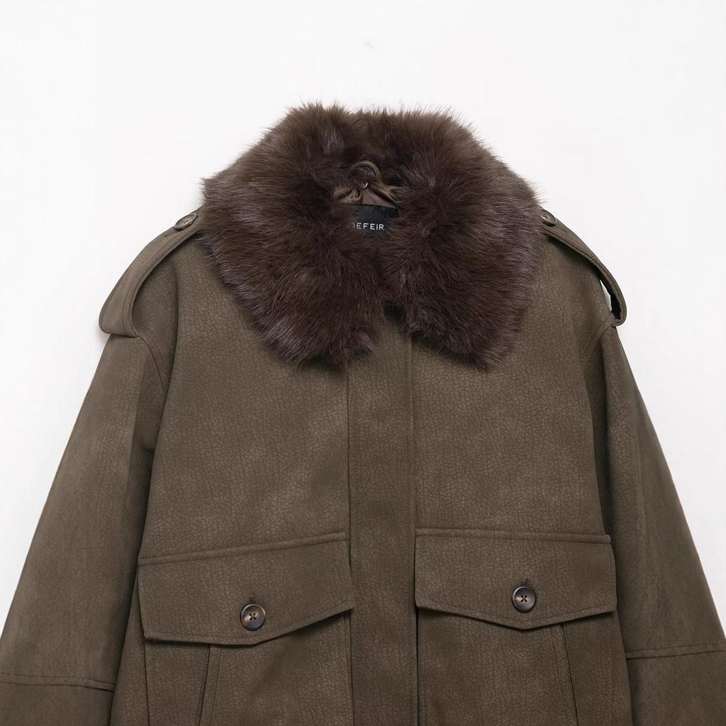 Autumn new women's fashionable suede leather effect with a detachable collar jacket