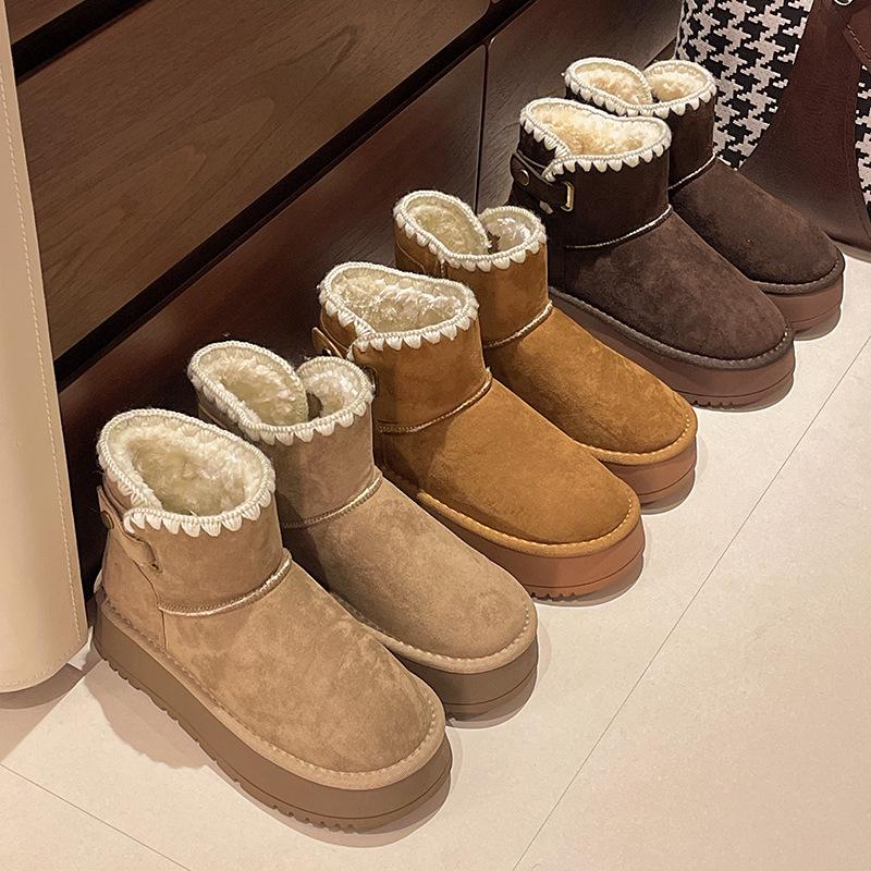 [Фанфна] женские зимние ботинки на толстой подошве 2025 зима новые женские короткие ботинки утепленные и утолщенные теплые хлопковые ботинки для Северо-Востока