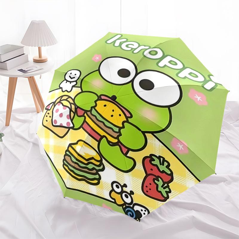1pc Keroppi Picnic Basket with Hamburger Design - Automatic Opening/Closing Umbrella, Portable Folding Design, 8-Bone Iron Frame Outdoor Umbrella, Ide