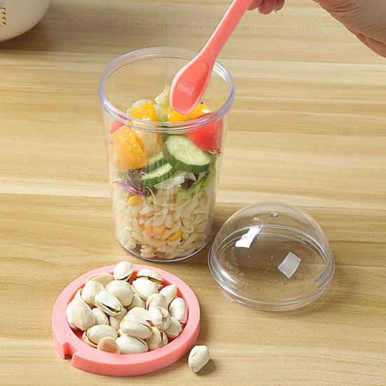 1 Set 400ml Salad Cup Double Layer Dry Wet Separation Portable Breakfast Fat Reduction Bottle