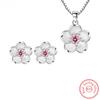 925 Sterling Silver Crystal Flower Pendant Necklace Stud Earrings Jewelry Sets for Women Vintage