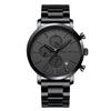 Hannah Martin Men's Stainless Steel Waterproof Analog Quartz Chronograph Watch, Black