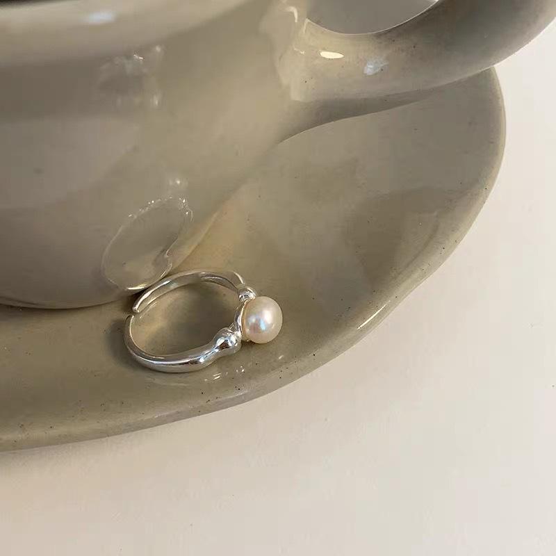 Korean Style Geometric Irregular Faux Pearl Open Adjustable Women's Ring