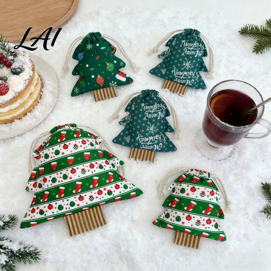 Festive Hanging Ornaments Christmas Tree Shaped Gift Bags with Drawstring Reusable Holiday Fabric Bags Winter Goodie Storage Pouches for Present