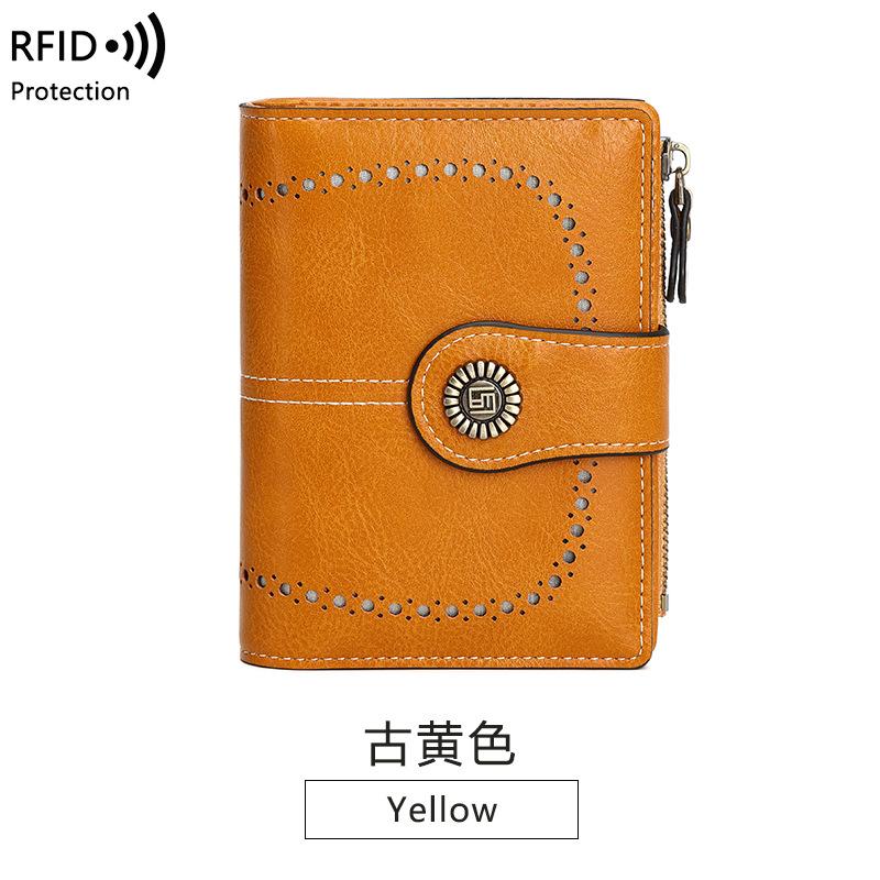 Ретро Короткая Женская Сумка RFID Защита от Кражи Кисть Многофункциональная Клатч Большой Вместимости