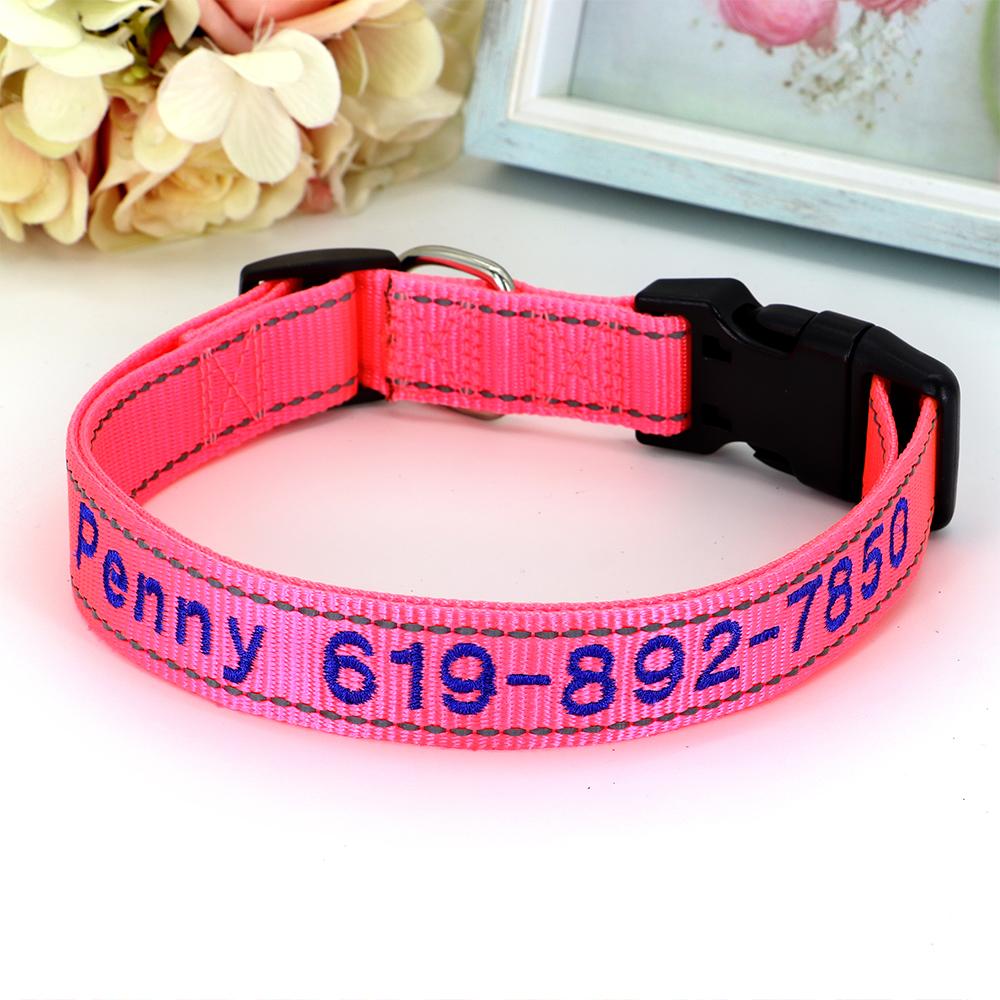 Reflective Nylon Dog Collar Personalized Embroidered ID Name Accessories Dog Collar Engraved Pet Puppy Nameplate Collars Perro