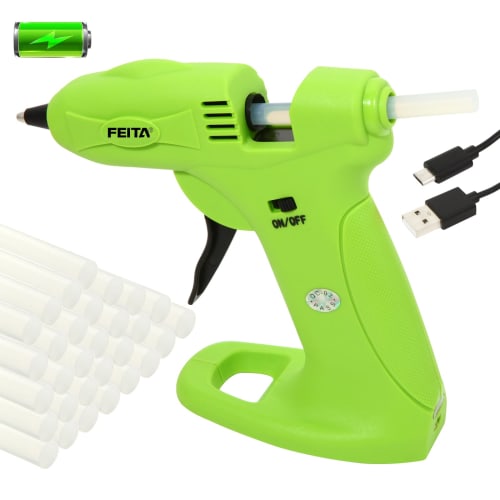 FEITA Cordless Hot Melt Glue Gun Kit, USB Rechargeable, 2650mAh Battery, Mini Glue Gun with 30 Glue Sticks, Wireless Small Glue Gun with Barb for Craf