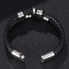 Punk Skull Genuine Leather Bracelet For Men Double Layer Woven Bracelet Charm Buckle Men Bracelets Bangles